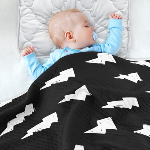 Image of Doodle White Lightning Bolt Baby Swaddle Blanket for Boys and Girls, Muslin Baby Receiving Swaddle Blanket, Soft Cotton Nursery Swaddling Blankets for Newborn Toddler Infant