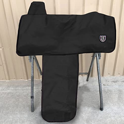 Image of Harrison Howard Long-Lasting 6 Elastic Straps 600 Denier Waterproof Western Saddle Cover-Black