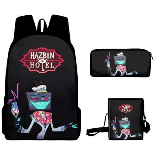 Schoolbags Set 3 Pezzi Hazbin Hotel 3D Anime Stampa Zaino Tre Set di Stagione di Apertura Studente Cartella Borsa Satchel Bag+Astuccio+Zaino A Tracolla Tipo 8. 40x30x17cm Cartone