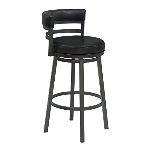 Butaco Giratorio Armen Living Titana 26" de Altura de Mostrador en Metal con Asiento Negro de Cuero Sintético y Acabado Mineral miniatura 1