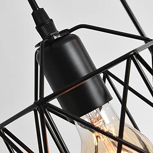 Chandelier à cage rétro industriel en métal noir à 3 lampes E27