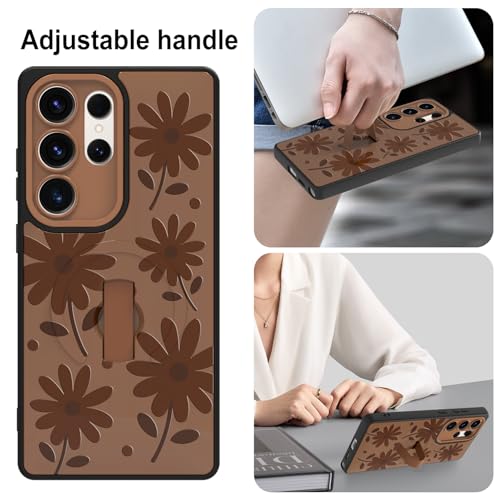 MOWIME Magnetic for Samsung Galaxy S25 Ultra Case with Finger Strap, Compatible with Magsafe, Daisy Floral Pattern Women Girls, Slim Shockproof Soft TPU Case for Galaxy S25 Ultra 6.9 Inch, Brown by MOWIME - Used condition - Image 2