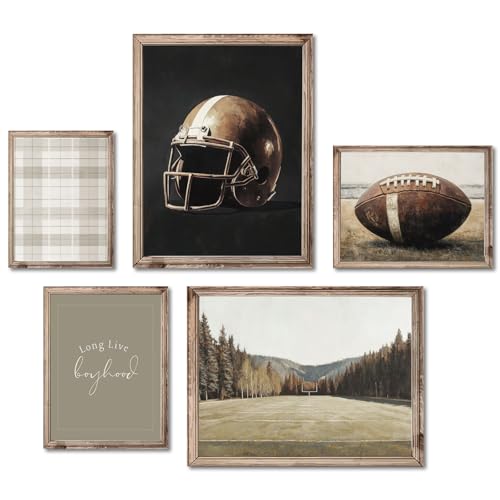 FYSUIMU Vintage Football Wall Art Prints Retro Sports Ball Paper Posters Rugby Picture Decoration for Home Gallery Living Room Office, 5 Pcs, Unframed