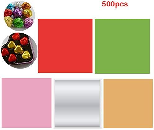 500pcs 5 Colors Chocolate Candy Wrappers Aluminium Foil Paper Wrapping Papers Food Grade Foil Wrappers for Candy Chocolate Lollipop Packing Decoration (8 x 8cm)