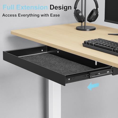 Image of Under Desk Drawer,20.1 inch Carbon Steel Slide-Out Under Table Storage Organizer With Full Extension Ball-Bearing Slides,Undermount Drawer For Standing Desk & Home Office,Black
