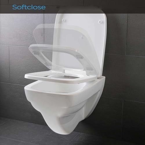 Abattant WC carré blanc à fermeture douce avec fixations réglables