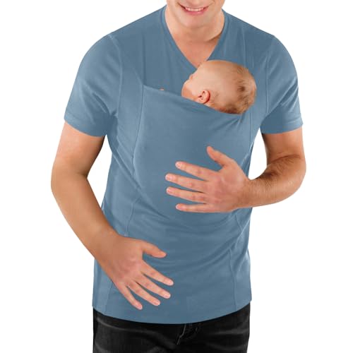 Image of Mens Dad Shirts Baby Carrier Shirt Short Sleeve Skin to Skin New Dad Gifts T-Shirt with Pocket