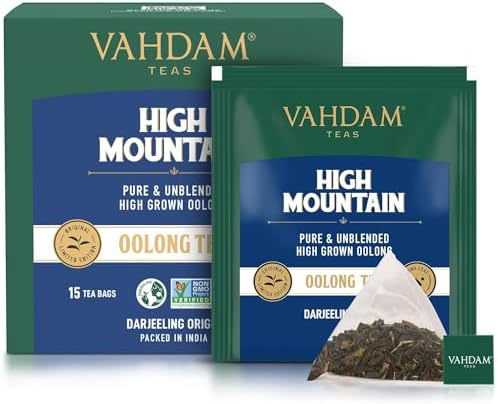 VAHDAM, High Mountain Oolong Tea Bags (15 Count) Non GMO | High Grown Oolong Tea Leaves - Light & Floral | Resealable Ziplock Pouch