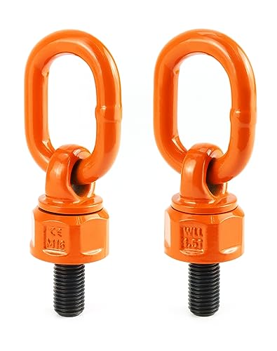 QWORK Heavy Duty M16 x 31.8 G80 Swivel Hoist Ring, 2 Pack 1.12Ton-2Ton Large Capacity Swivel Eye Bolt, 360° Rotation Hoist Ring, 1080Mpa Tensile Strength, Red
