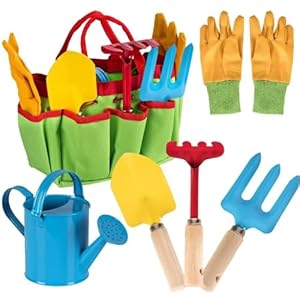 Little Gardener Tool Set with Garden Tools Bag for Kids Gardening – Kit includes Watering Can, Children Gardening Gloves, Shovel, Rake, Fork and Garden Tote Bag-Children Gardening All in One Kit