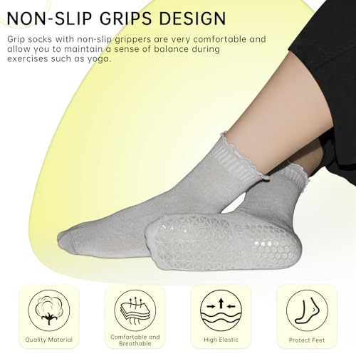 GRPSKCOS Yoga Non Slip Socks 3 Pairs Pilates Socks with Grip Women Grip Sock for Ballet Barre Home Workout Hospital4