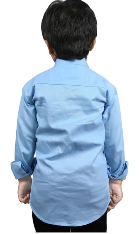 Image of Boy's Kids Regular Fit Solid Pattern Cotton Shirt with Pocket Collared Neck Long Sleeve Button Down Closure Type and Standard Length | Boys Cotton T-Shirts Set | Shirt for Boy