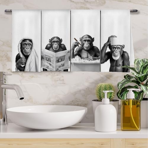 ChenCraty Funny Chimpanzee Monkey Bathroom Hand Towels Set of 4, Funny Bathroom Decor, Animal Lover Gifts Decorative Hand Towels for Bath Room Washroom Spa Decor, 16x24 Inches by ChenCraty - Used condition - Image 2