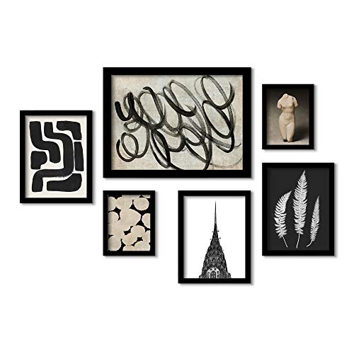 Americanflat Framed Gallery Wall Art Set - 6 Piece Monochromatic Ink Maze Building Scribble By Black Framed Art #TOP1