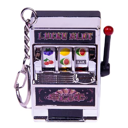 WUSJCOF 1 Piezas Mini para Llavero,Amuleto de Casino,Jackpot,Decoración Creativa para Autos,Ranura para Máquina de Fruta,Arcade Game,Tragaperras (Plateado)