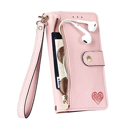 VEEMOS Zipper Wallet Case for Apple iPhone 15 Pro Max Phone Case with Purse Card Holders RFID Blocking Leather Flip Case Book Cover Wrist Strap Women - Image 4
