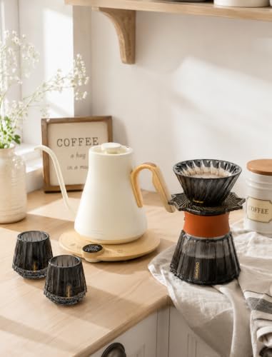 Image of Cocinare Gooseneck Electric Kettle & Pour Over Coffee Set, ±1F Temperature Control, 1500W 0.9L Kettle, Coffee Dripper, 550 ml / 18.6 oz Server & 2 Tasting Cups
