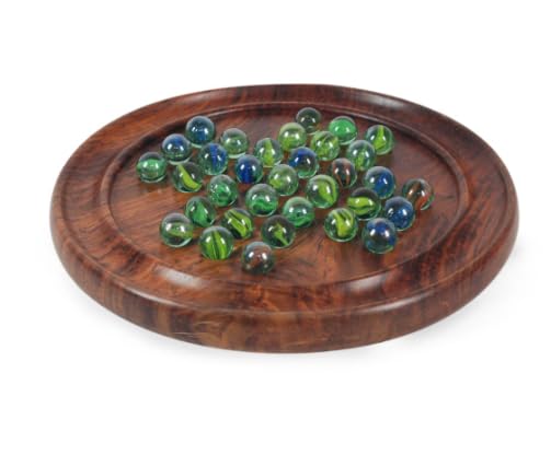 Jeu de Solitaire en Bois avec Billes – Plateau Rond Élégant Jeu de Réflexion – 22 cm