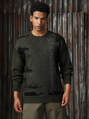 Image of High Star Men Knitted Acrylic Relaxed Fit Round Neck Long Sleeve Sweaters