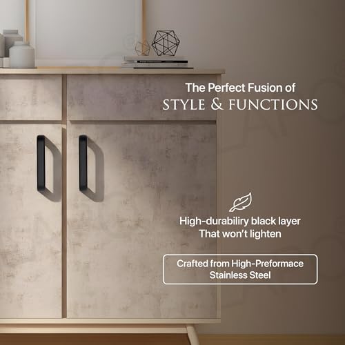 Image of LAPO 4 Inch Black Pull Handles for Kitchen Cabinets & Drawers, Sleek Window Drawer Handles for Almirah and Cupboard (Black Finish, Pack of 6)