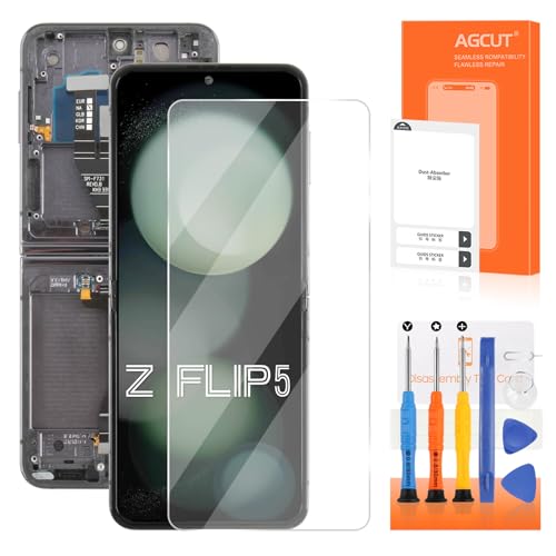 Original Inner Foldable for Samsung Galaxy Z Flip5 Screen Replacement for Samsung Z Flip 5 LCD Display SM-F731B SM-F731U LCD Digitizer Touch Screen Assembly Repair Part with Frame (Black)