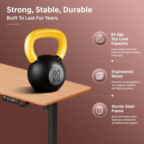 Image of V ONE Electric Standing Desk | Compact 1-Piece Top | 70Kg Weight Capacity | 3 Memory Preset | 5 Year Warranty | Built-in Cup & Headphone Holder | Home Office (Baverian Beach, 100 * 60 CM)