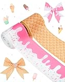 Liobelon 2 Rolls Ice Cream Cone Wired Edge Ribbon Summer Ribbons Pink Sprinkles Craft Fabric Ribbon 2.5' Wide 10 Yards Dessert Ribbons for Wreath Bow DIY Wrapping Bows (Pink)