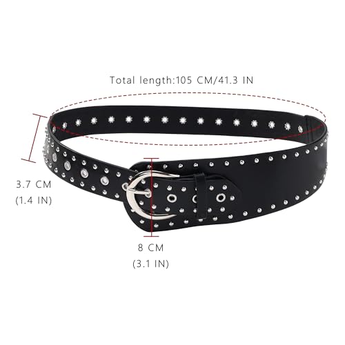 Manfnee Women's Fashion Leather Belt Studded Leather Belt Ladies Belts for Jeans Dress Punk Belt3