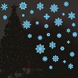 Demonwer Blue Luminous Snowflake Wall Decals - Glow in the Dark Christmas Snowflake Wall Stickers - Removable Wall Decoration for Home, Office, Parties