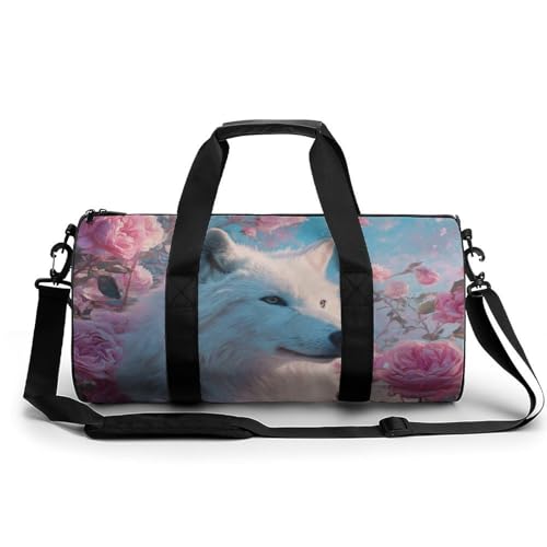 Bolsa de entrenamiento con correa ajustable y diseño de lobo entre rosas