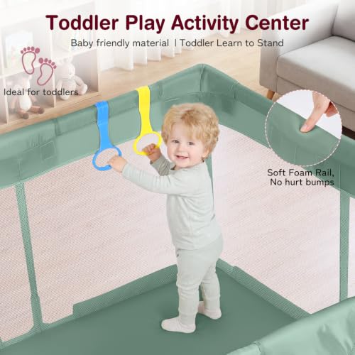 Image of Kidirect Baby Playpen 47x47 - Small Playpen for Babies & Toddlers, Activity Center, Indoor Outdoor, Green