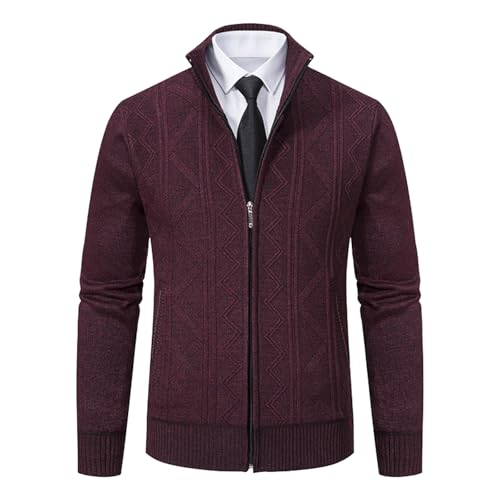 Generisch Suéter Chaqueta de forro polar para hombre mantener el abrigo cálido chaqueta de punto suéter prendas de vestir exteriores, rojo, L