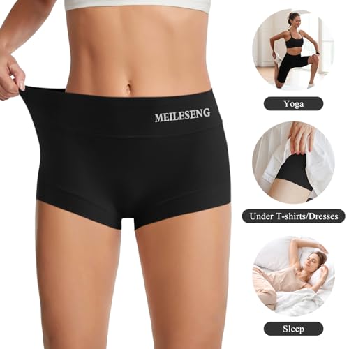 Boy Shorts Underwear for Women High Waisted Cotton Panties Soft Stretch Ladies Boxer Briefs 3 Pack Black4