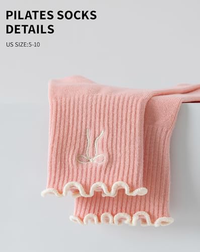 Image of Yawlsow Cute Pilates Grip Socks for Women Ruffle Frilly Yoga Socks Non Slip Cotton Crew Grippy Sock for Barre Workout