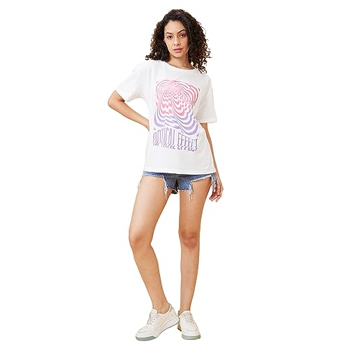 Image of Globus Women White Printed Boxy Fit Casual T-shirt-3638274001