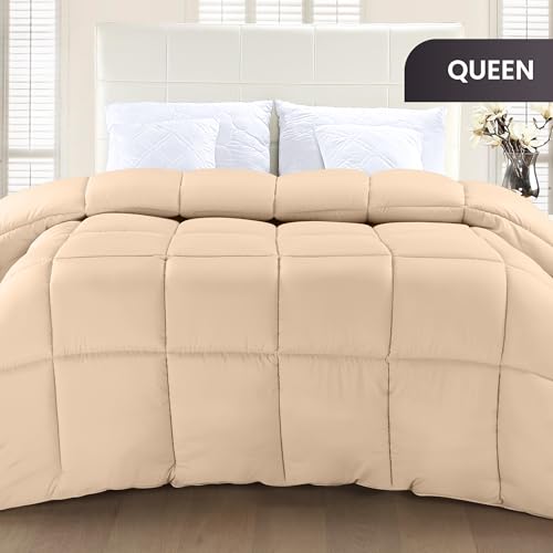 Utopia Bedding Comforter Duvet Insert, Quilted Comforter with Corner Tabs, Box Stitched Down Alternative Comforters Queen Size (Beige)