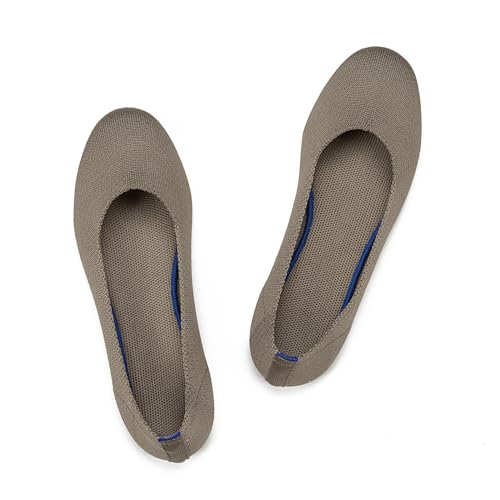Frank Mully Ballerines Plates à Enfiler en Tricot pour Femme - Escarpins à Bout Rond, Kaki foncé, 36.5 EU