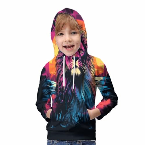 Sweat à capuche enfant imprimé lion 3D 11-13 ans