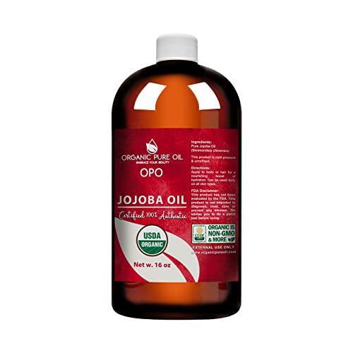 Opo Organic Jojoba Oil - Usda Certified Organic 100% Pure Unrefined Virgin Cold Pressed Natural Bulk 16 Oz Golden Hohoba Carrier Oil Moisturizer Skin Face Hair Body Massage Makeup Packaging May Vary #TOP1