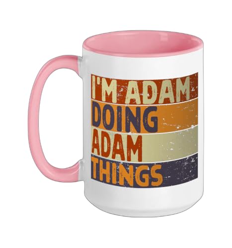 Retro I'm ADAM Doing ADAM Things Funny Birthday Joke Ceramic Mug, Pink/White, 15oz