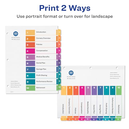 Image of Avery 10 Tab Dividers for 3 Ring Binders, Customizable Table of Contents, Multicolor Tabs, 6 Sets (11188)