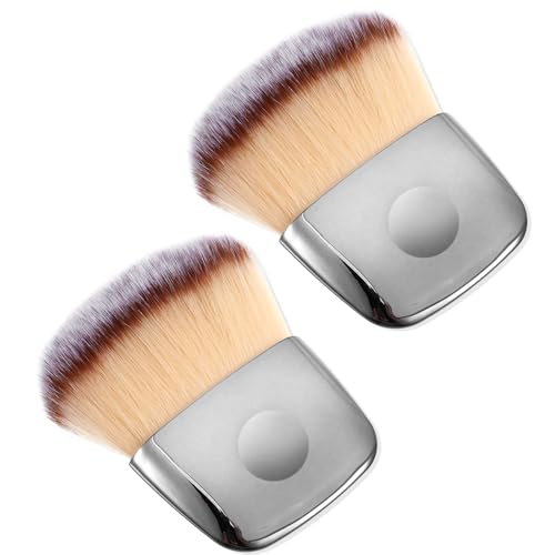 2 Pcs Small Makeup Blush Mini Powder Brush Mini Multi-functional Loose Powder BrushesPortable Soft Hair Beauty Tool Brushes Set for Blending Liquid Cream or Powders Cosmetics Women Silver