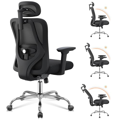 DEVAISE Sedia da Ufficio Ergonomica, Supporto Lombare e Braccioli Regolabile, Inclinazione a 3 Posizioni, Poggiatesta Regolabile in 3D-Altezza, per Ufficio e Home Office Max 136kg, Nero