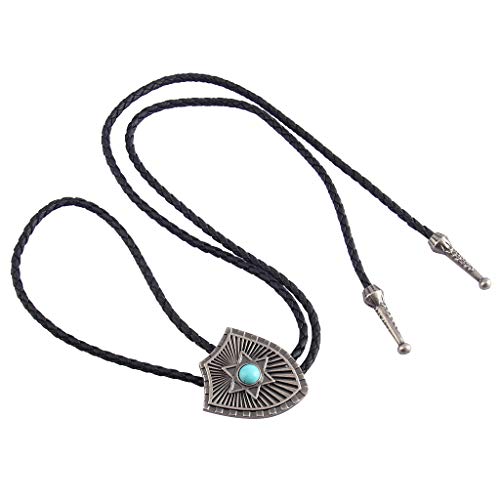 Image of Western Black Bolo Tie for Men and Women,Native American Leather Bolo Tie String