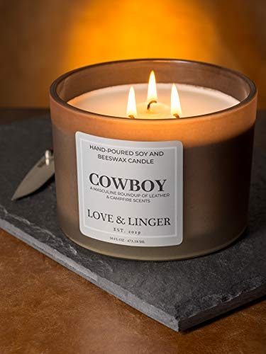 Leather Scented Candles | Campfire Scented Candles | Luxury Soy & Beeswax Candles For Home | 16 Oz. Large Jar 3 Wick Candle | Masculine Candle | Manly Candles For Home | Scented Candles For Men #TOP2