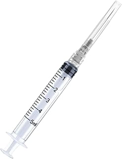 100 Pack Disposable 5ml/cc Lab Syringes with 22Ga 1.25 Inch Needle Luer Lock, Individually Sealed Packed