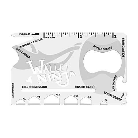 Wallet Ninja 18 in 1 Credit Card Multi-Tool: (Snow White) Eyeglass Screwdriver, Hex Wrenches, Bottle Opener, Phone Stand, Can Opener, Ruler Cover