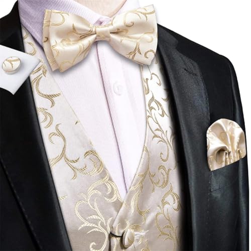 Men's 4Pcs Silk Waistcoat Set with Necktie Hanky and Cufflinks for Groom or Best Man3