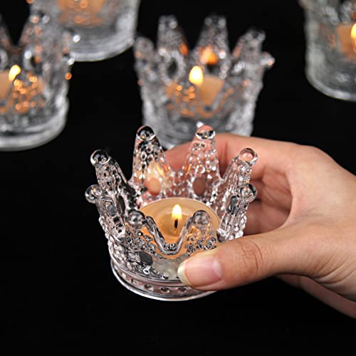 Vixdonos Clear Votive Candle Holders Set of 6 Crown Glass Tealight Candle Holder for Wedding, Party and Home Decor