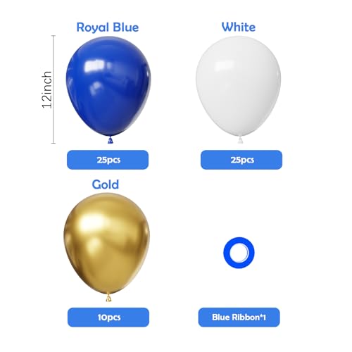 Image of Hiquaty Blue and Gold Balloons,60pcs Royal Blue Balloons,12 Inch Blue and White Balloons with Blue Ribbon for New Year Party Wedding Bridal Shower Decorations